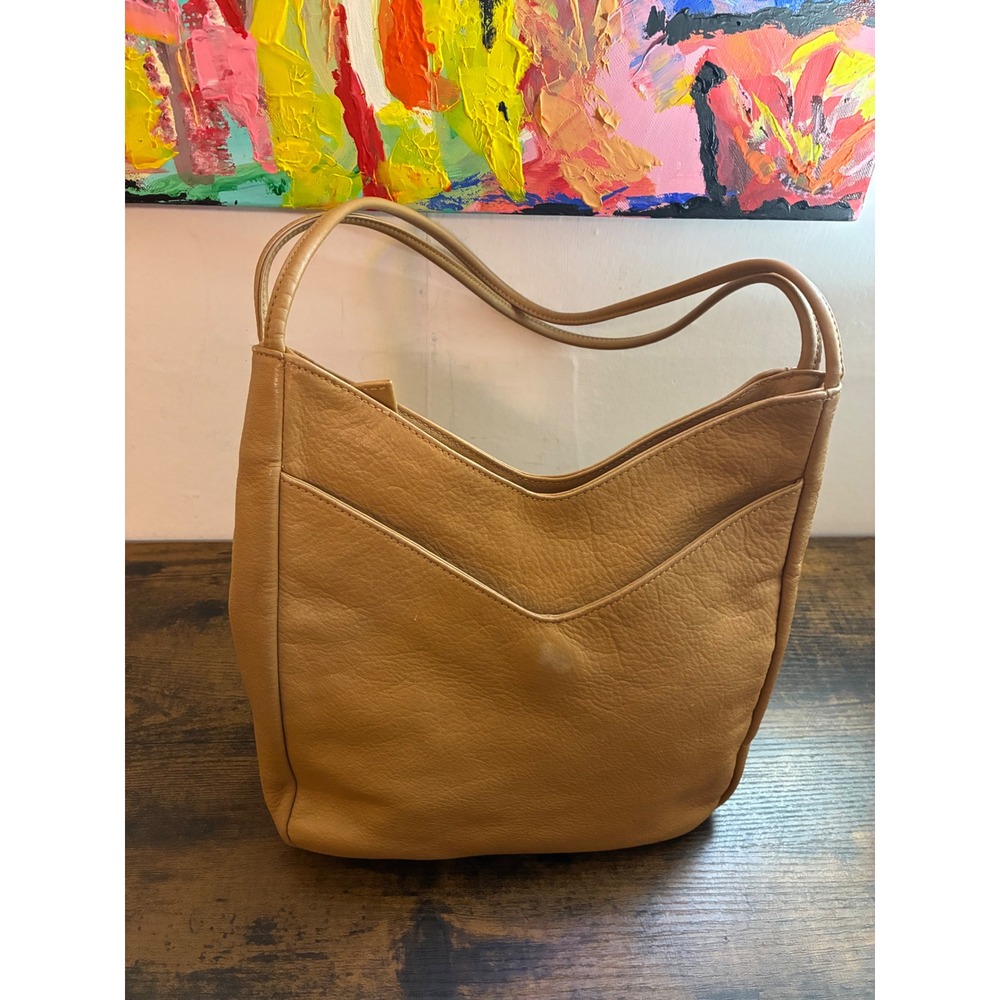 Jones New York Vintage Soft Leather Shoulder Bag Tan Camel Hobo Double Strap